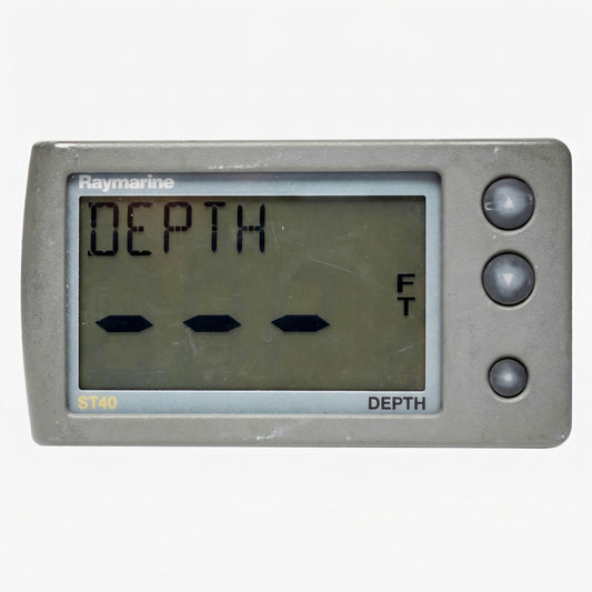 Raymarine all-purpose instrument for sailboats displaying depth, compass, and wind data.