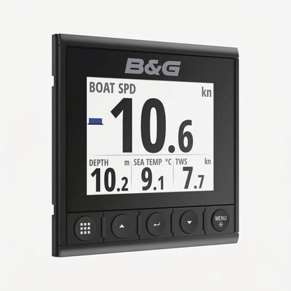 B&G sailing instrument displaying depth, speed, wind, and compass data