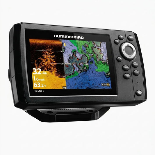 Humminbird Helix 5 series détecteur de poissons avec un écran affichant des données sonar