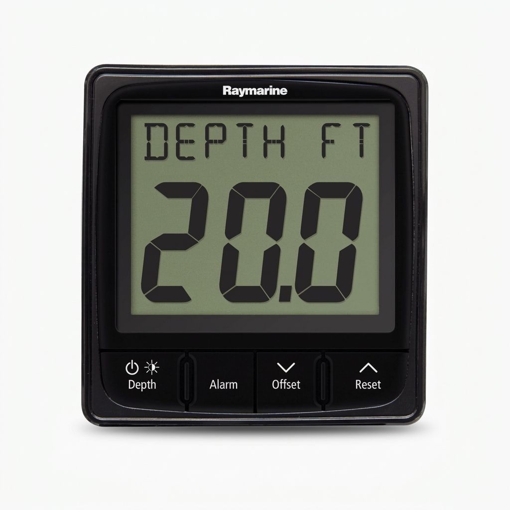 Raymarine i50 depth marine instrument with a straight edge display.