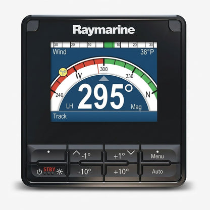 Raymarine P70s autopilot control unit with a screen displaying navigation data.