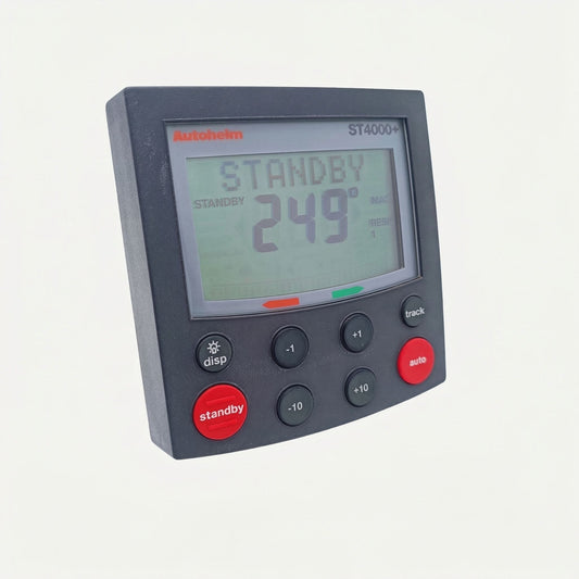 Raymarine autopilot control unit with a black and white screen and buttons